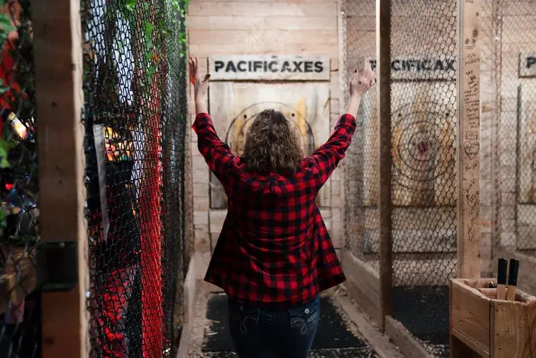 Player celebrating a throw at Pacific Axes